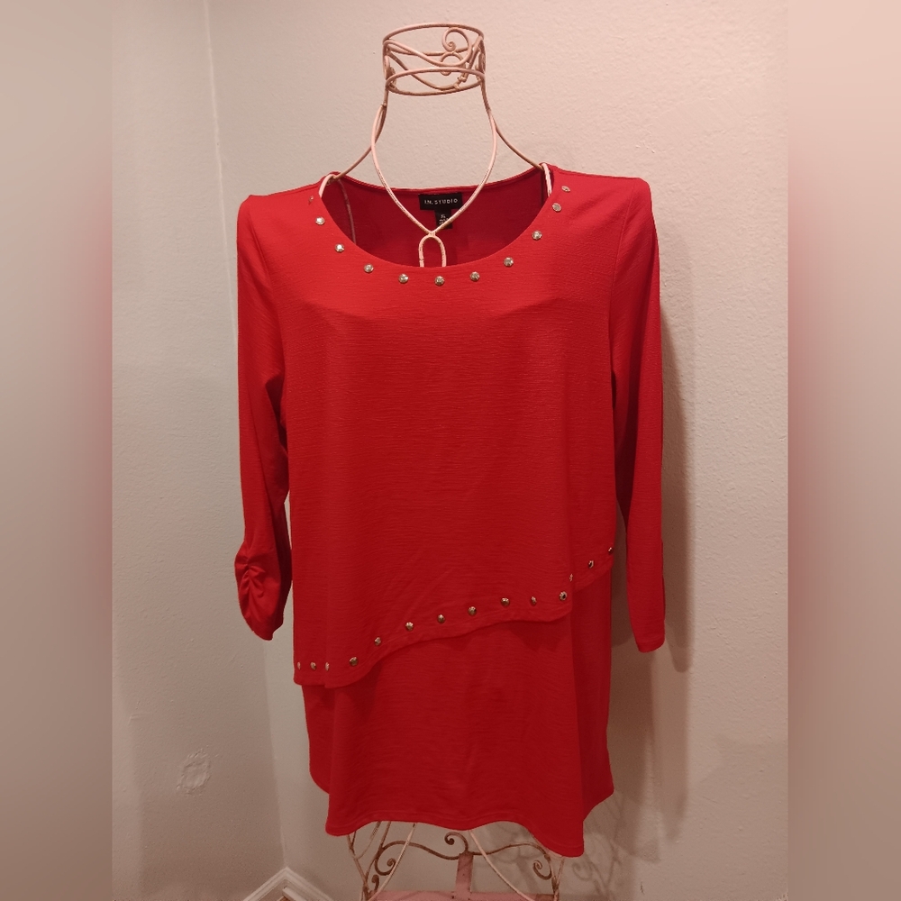 Red Women's Dress with Stud Accents